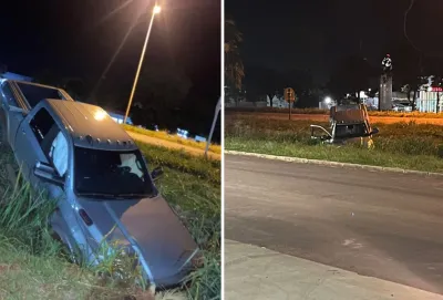 Imagem da notícia Motorista perde controle de caminhonete e sai da pista em Chapadão do Sul